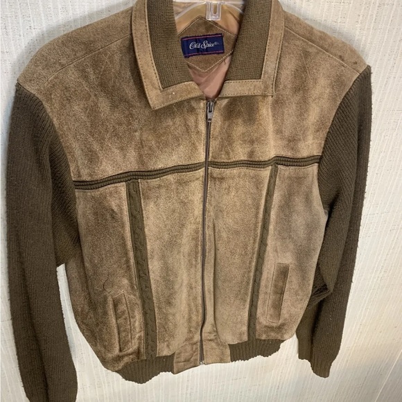 Vintage Old Spice Rare Suede L Leather Sweater Jacket Size Lg  Brown - Picture 2 of 7